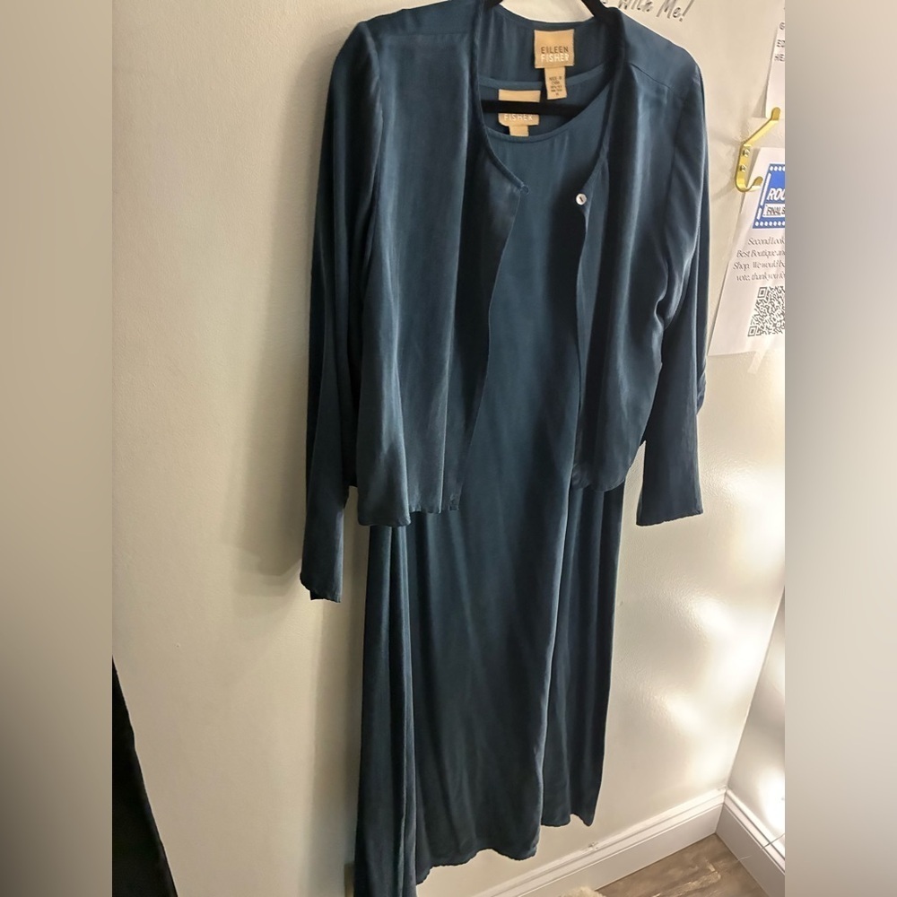 Eileen Fisher vintage blue dress size M 100% silk